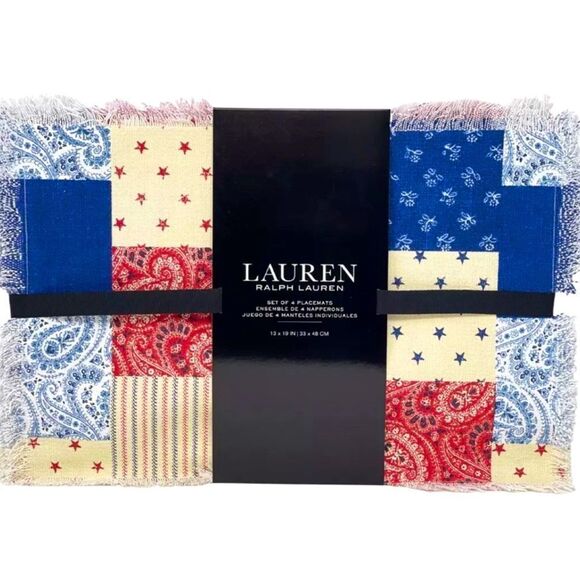 RALPH LAUREN Set of 4 Patchwork Print Cotton Placemats Stars Stripes Paisley NEW - Picture 1 of 2